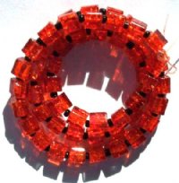 50 6x6mm Orange Crackle Cube Beads